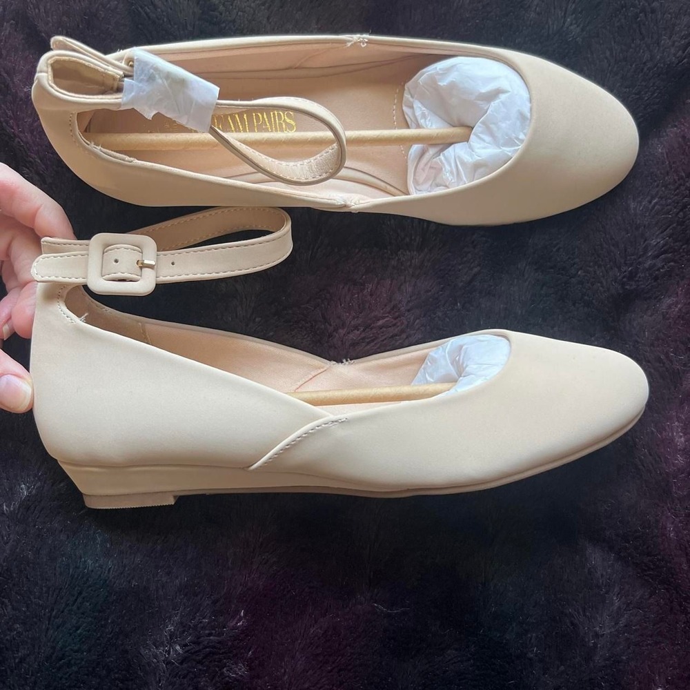 Dream Pairs Nude Beige Ankle Strap d Orsay Low Wedge Flats Shoes Womens 7